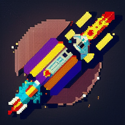 A pixel art space ship called Comet fang with a purple colour and no background and without the name displayed and from the top view
