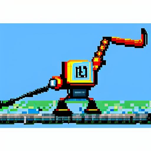 Make a pixel art of a enemy that is a robot crane head and has crane arms is really tall and is found in junkyards they could also shot balls of energy and this is a enemy for jumpbot the main charecters in our game