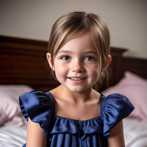 Brazilian little girl at night dress, very beautiful, on the bedroom, close up