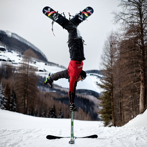 Erstelle ein Bild wo zwei Freunde mit den Ski Bei einer Schanze einen Backflip machen im Schnee