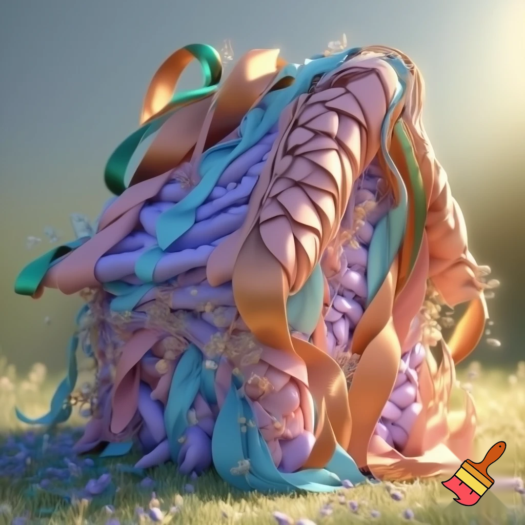 A picture of a house made out of ribbons
