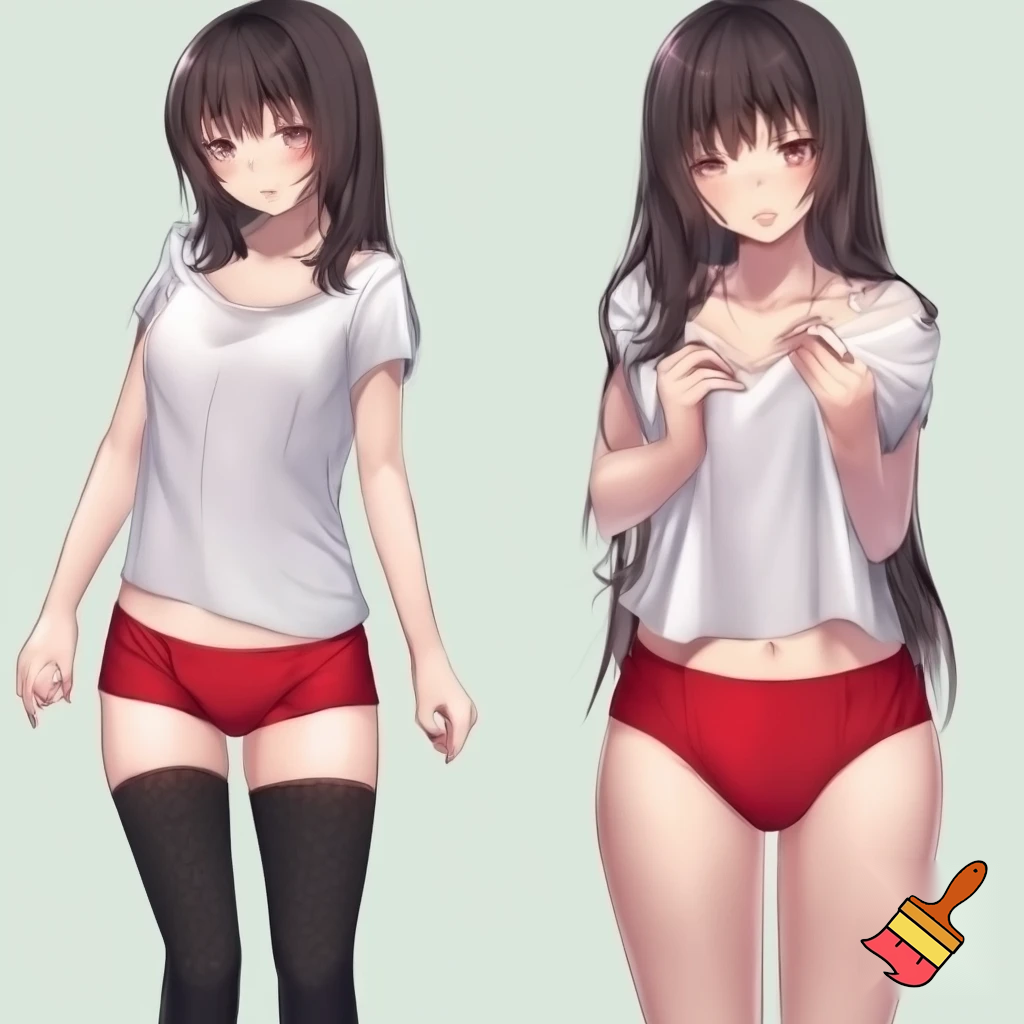 Anime girl 20 years old so cool and cute with red underwear clothes is dressing very short shirt and thigh high socks is standing in cool pose make is so anime and make