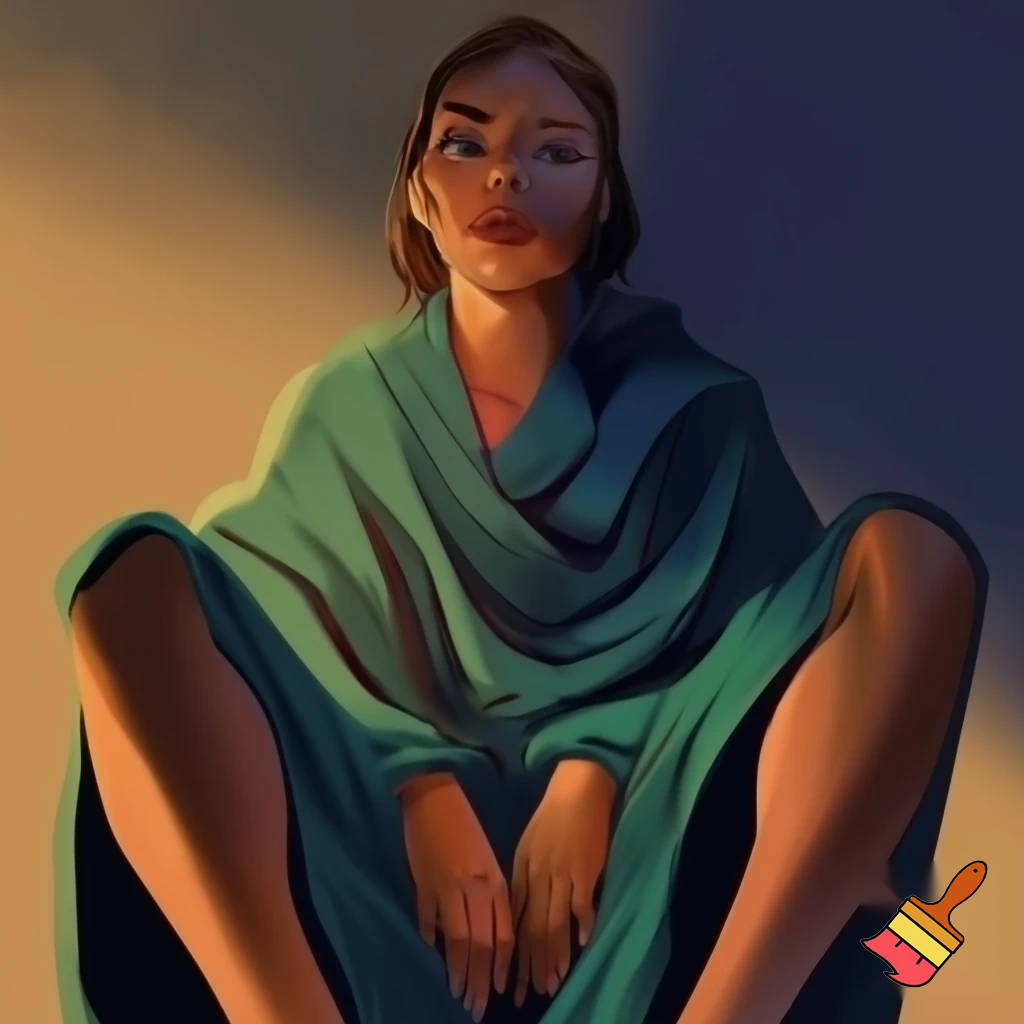 a woman facing forward sitting with her legs spread