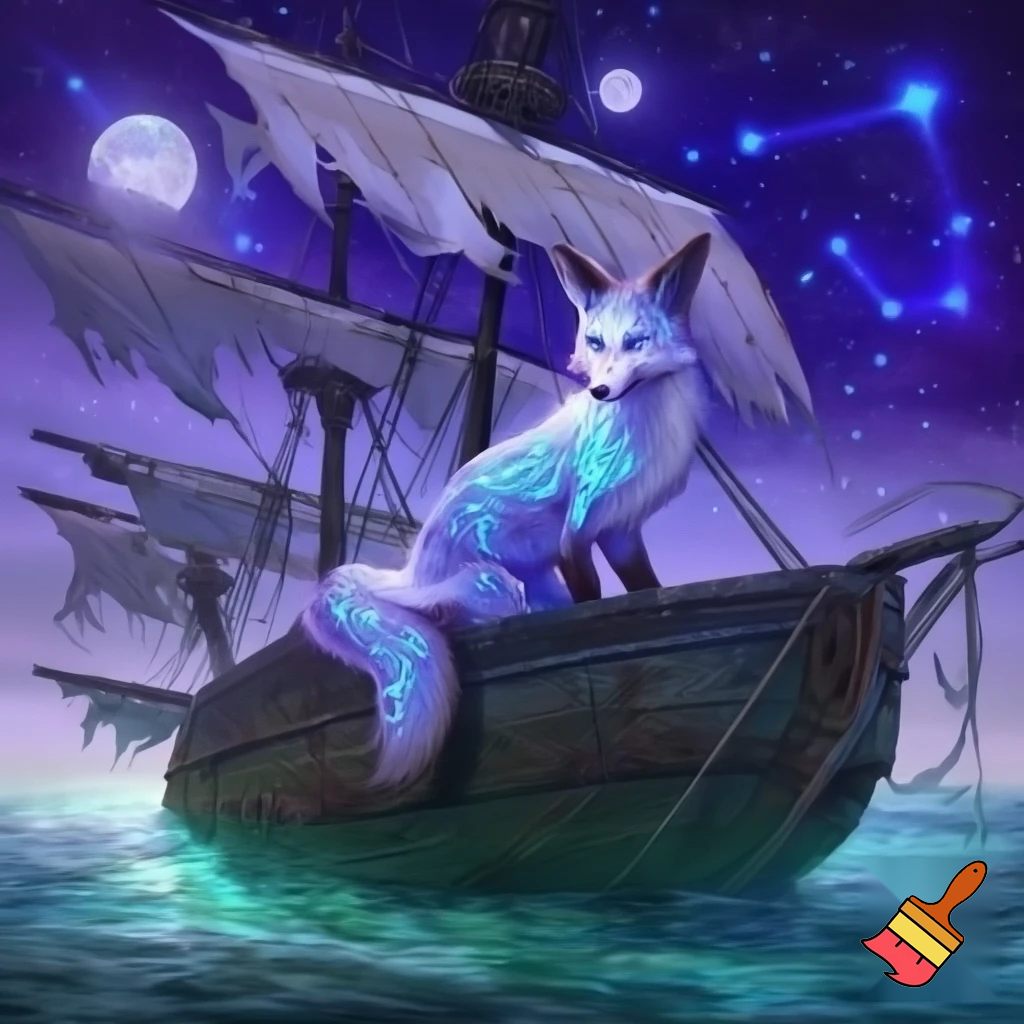 Fantasi ræv der sidder på et skib
