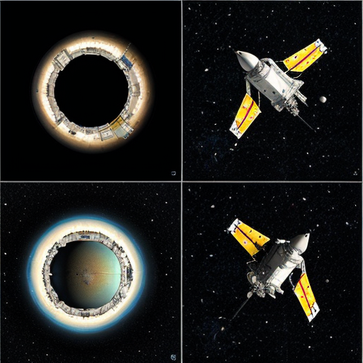 Mostrare l’astronave dall’esterno nello spazio profondo, includendo **due viste nella stessa immagine** (ad esempio vista a tre quarti e vista laterale o dall’alto).  
> L’astronave deve apparire piccola e agile, con fusoliera aerodinamica, propulsori posteriori luminosi, antenne e dettagli funzionali, finestrini panoramici.  
> Illuminazione cinematografica, riflessi realistici sulla scocca, stelle e un pianeta sullo sfondo per dare scala, resa ultra-dettagliata, qualità 4K.