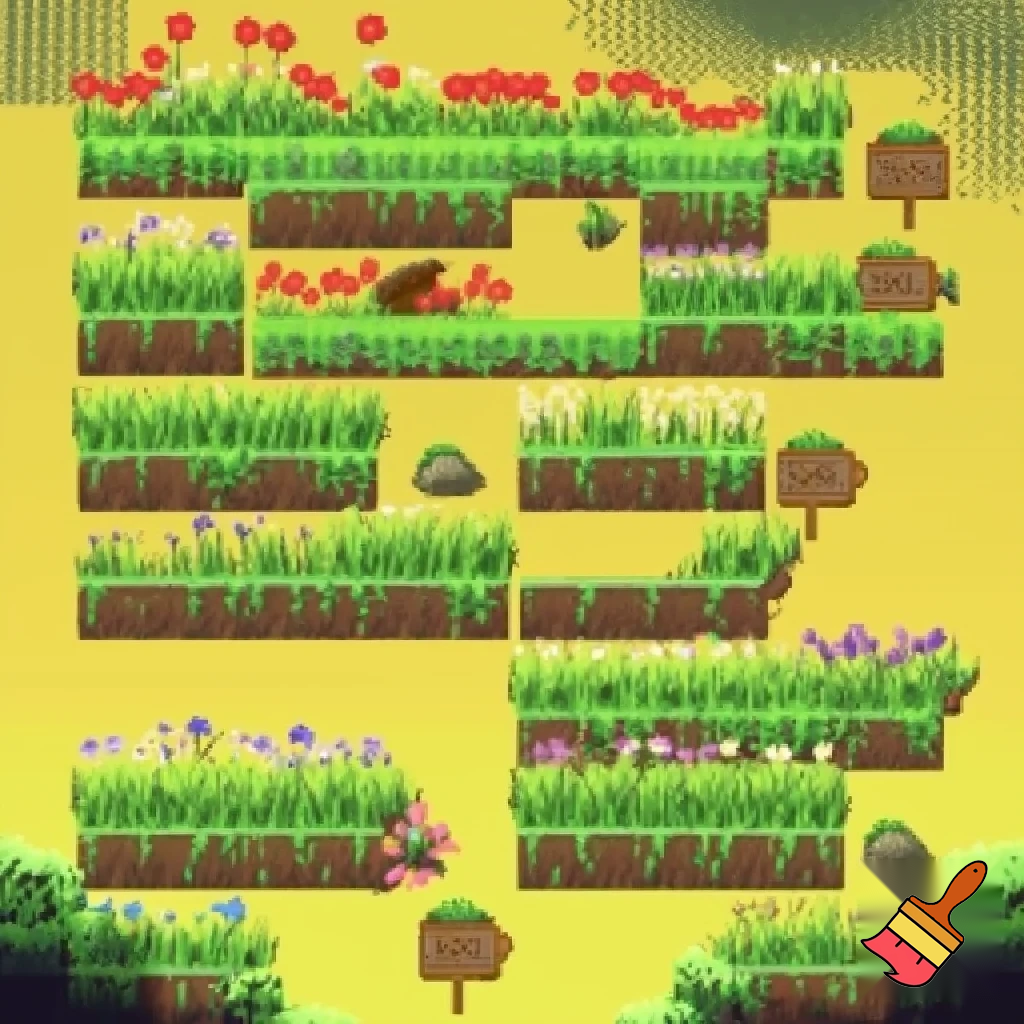 Dibujar decoración para juegos pixel art de plataforma 2d ambientado en el campo 