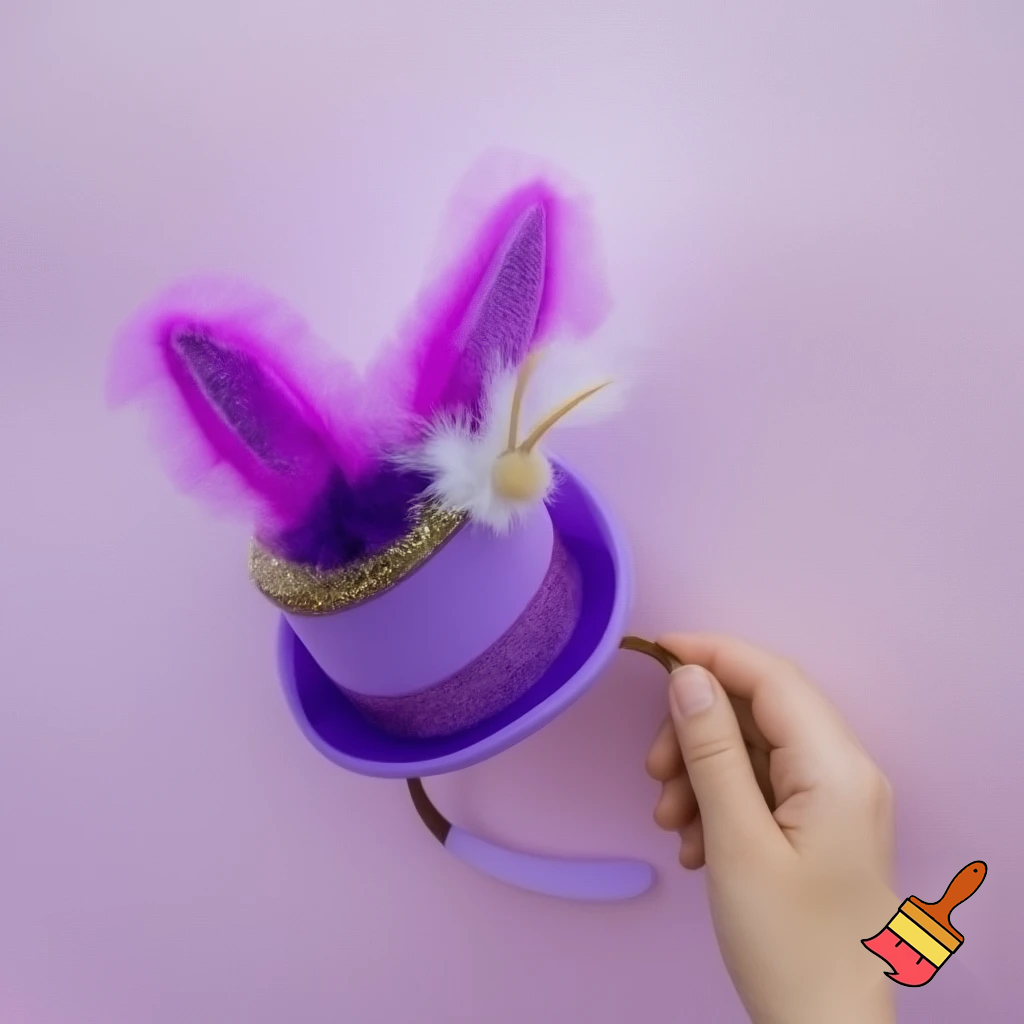 Easter bunny headband, top hat, purple and white with glitter gold purple glitter velvet and delicate top hat headband