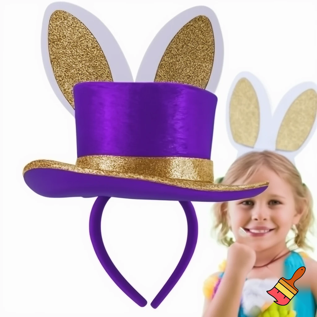 Easter top head headband, purple and white bunny ears top hat purple and gold top hat headband purple and gold and white