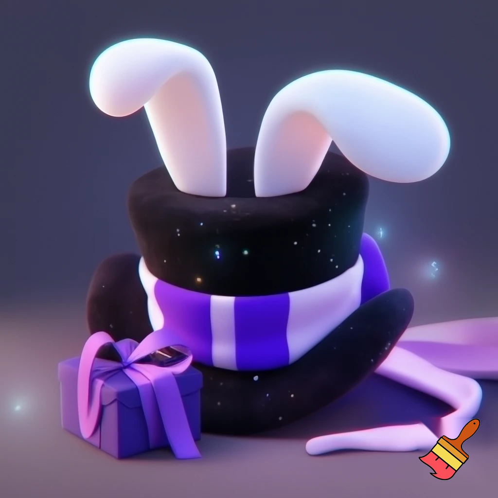 Black top hat with bunny ears velvet white and purple purple and white headband fabric and velvet glitter, purple and pink special present