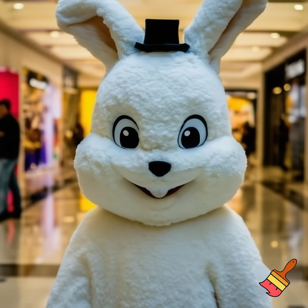 Easter bunny mascot costume top hat shopping Centre