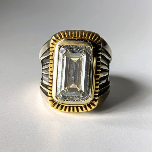 a ring with one large rectangular baguette-cut stone