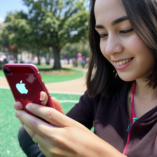 Goretzka play game on the apple iPhone and Vanessa play game on the apple iPhone at the park 