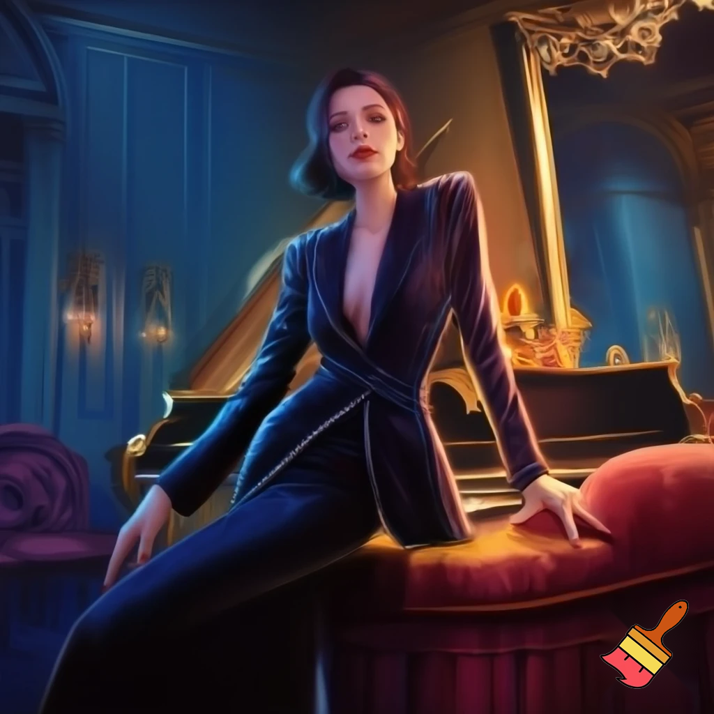 A beautiful woman standing in a stunning parlor, looking like a celebrity 