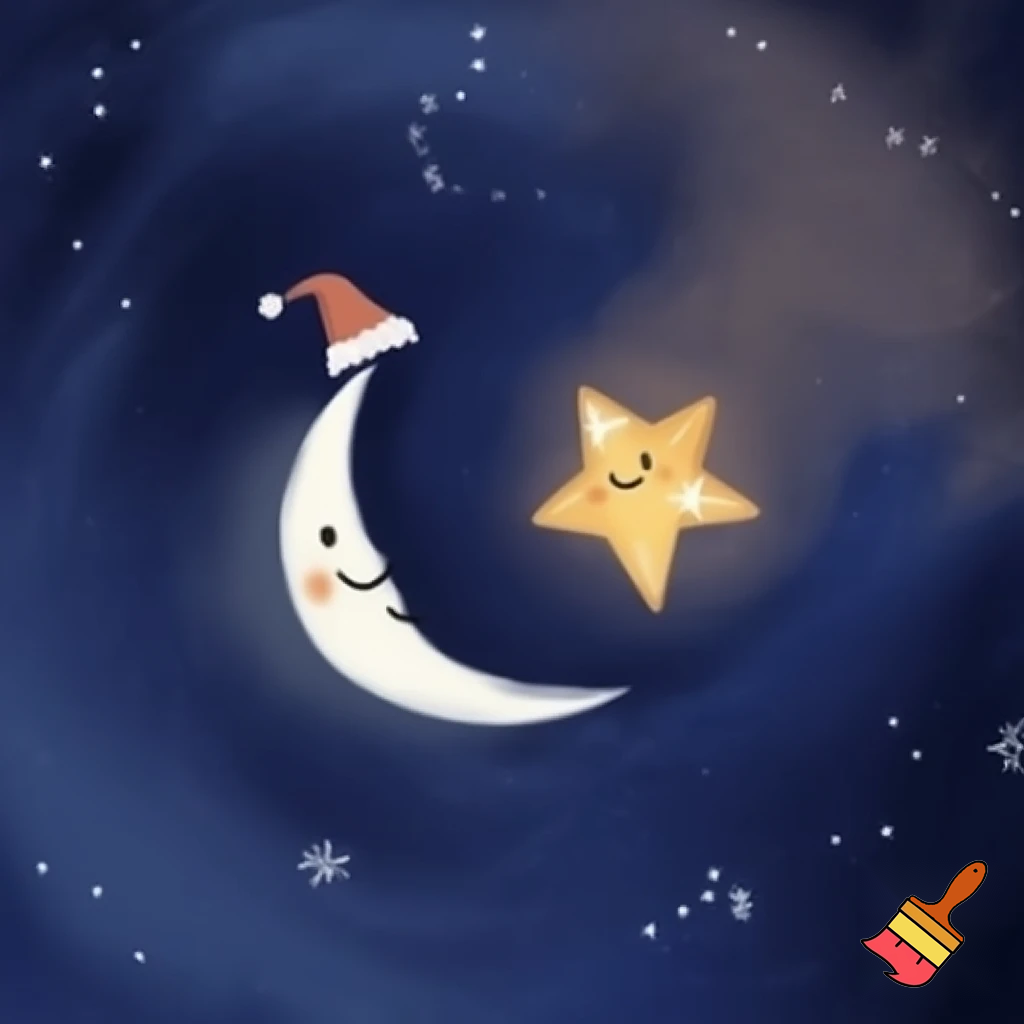 Star and moon christmas cartoon