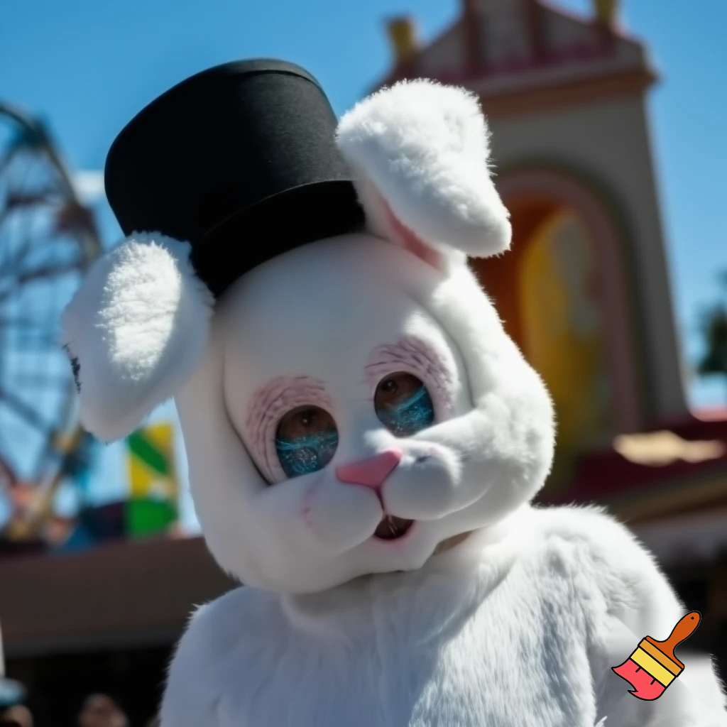 Easter bunny costume top hat person special in delicate face painting Luna Park Sydney