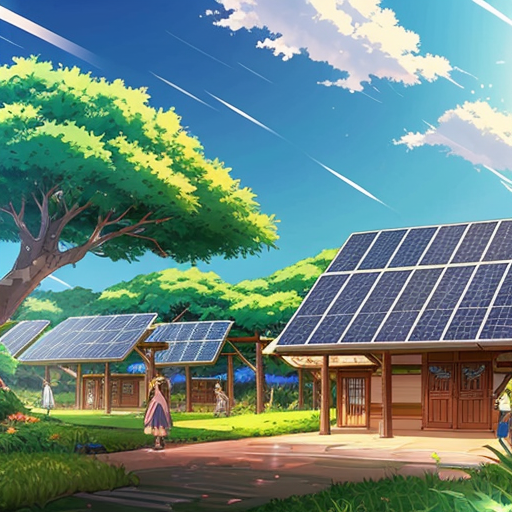 rain forest village with solar panels 