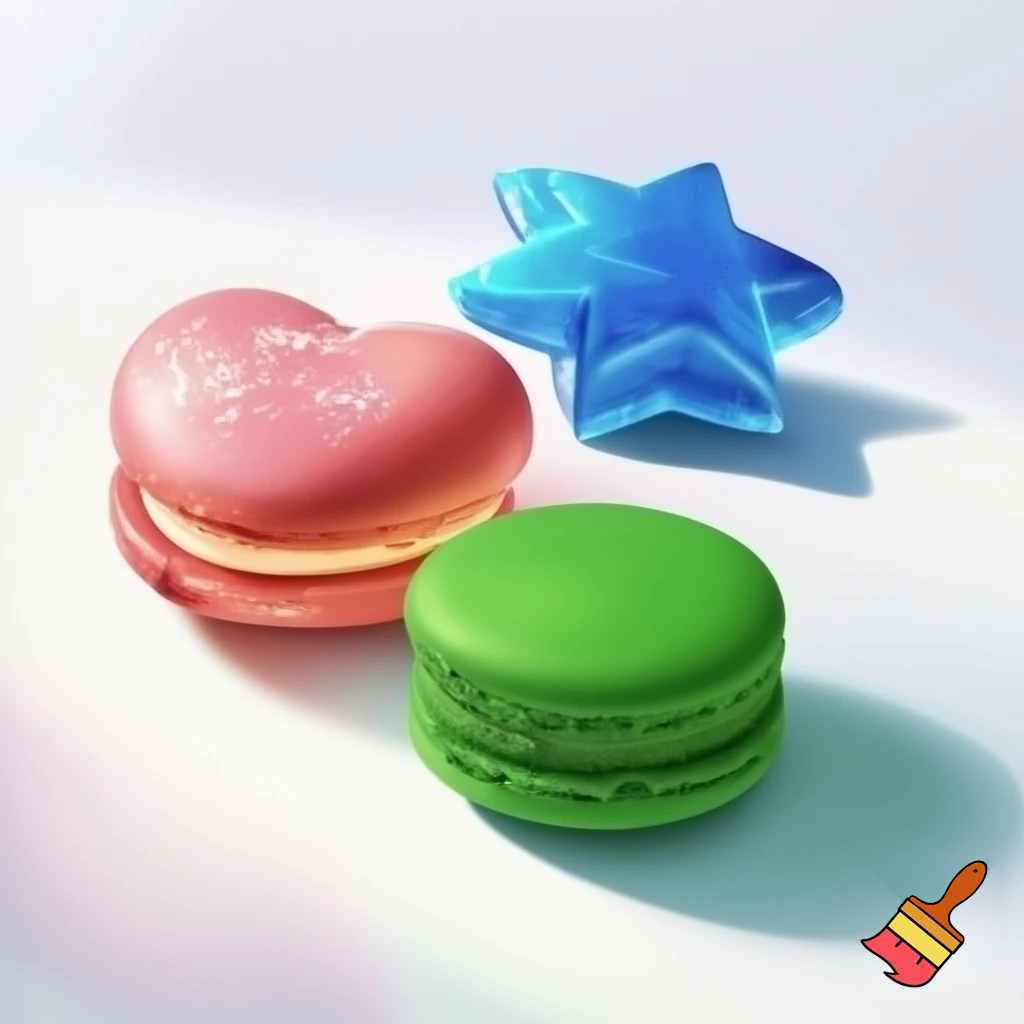 3 different types 3 macaroons in different shapes and colors/ flavors