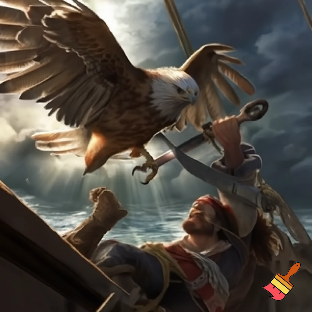 Hawk attacking a pirate 