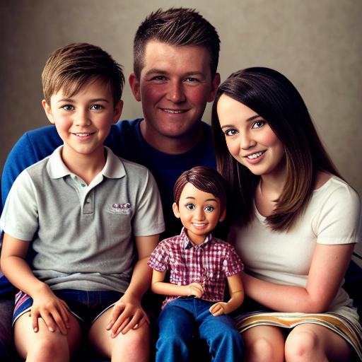 make a family photo of 3 with a 3 year old barbie and a 15 year old ken with there dad