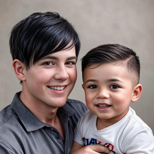 Generate a family photo of 2year old year old triplet boys with black hair make sure they have black hair mexican
