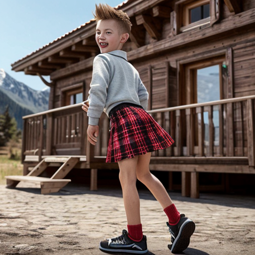 Boys skirts and playing with girls and chalet