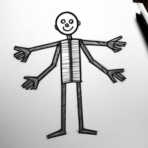 Stick man with lines for arms, legs, and torso, a circle head with a basic smile. Only a circle, no skin.