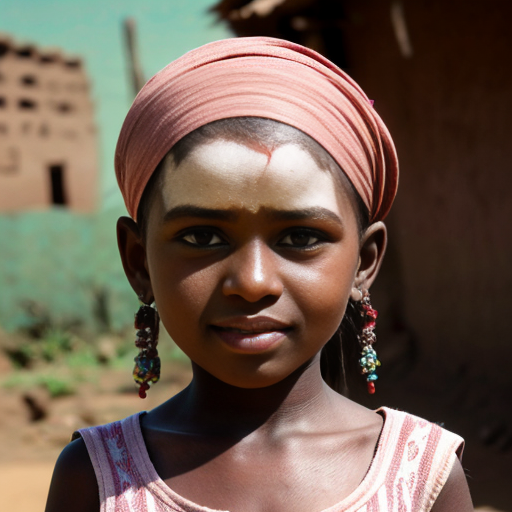 sudanese little girl, very beautiful and eager, on the village