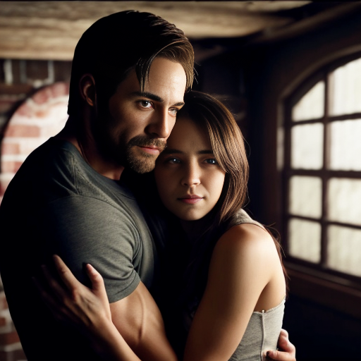 derek Hale from teen wolf hugging his girl named Cora in his loft
