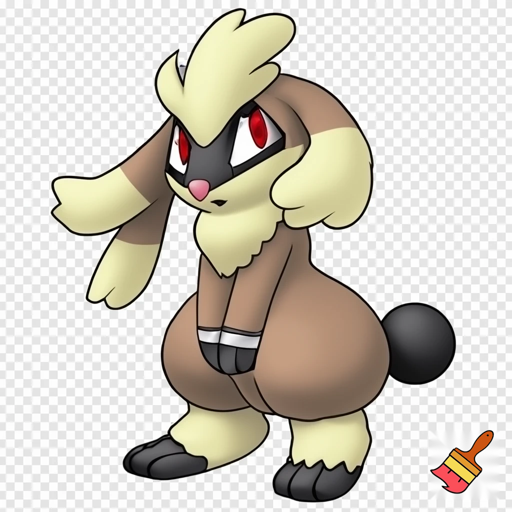 Lopunny is a graceful, anthromorphic bipedal rabbit Pokémon with a soft brown body, long, fluffy cream-colored fur on its ears, wrists, and lower legs, and distinctive large "eyebrow" tufts. It has red eyes with black markings, a small pink nose, and a short, round tail, often grooming its prominent ears and delivering powerful kicks Slender, half anthro girl humaniod rabbit-like, standing upright. tails sonic fusion