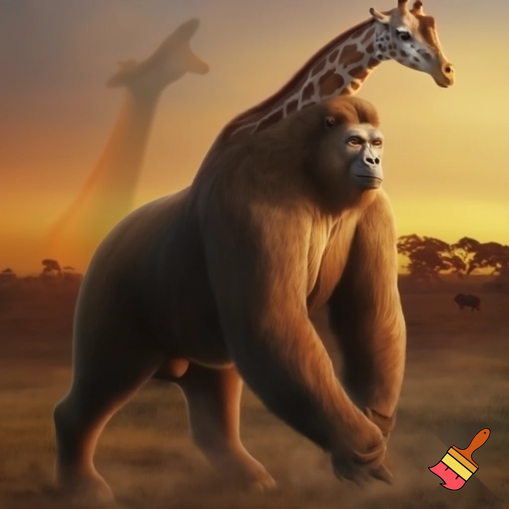 a picture of a giraffe mixed with a ape mixed with a bear and hores
