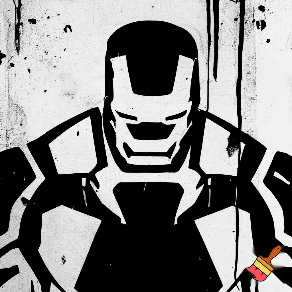 Black and white stencil art of IronMan