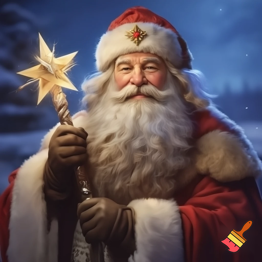 Russian walking stick Santa Claus with a star
