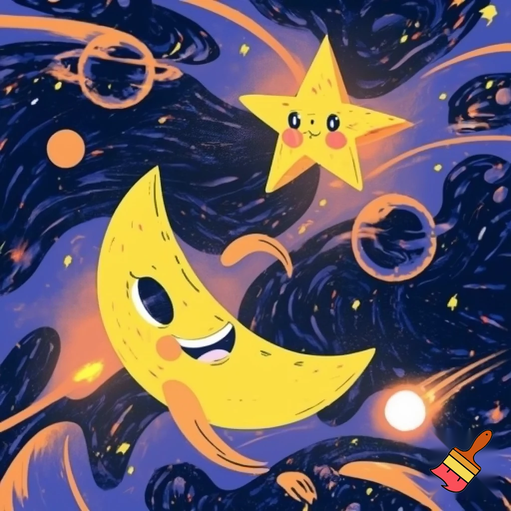 Star and a moon cartoon funky style