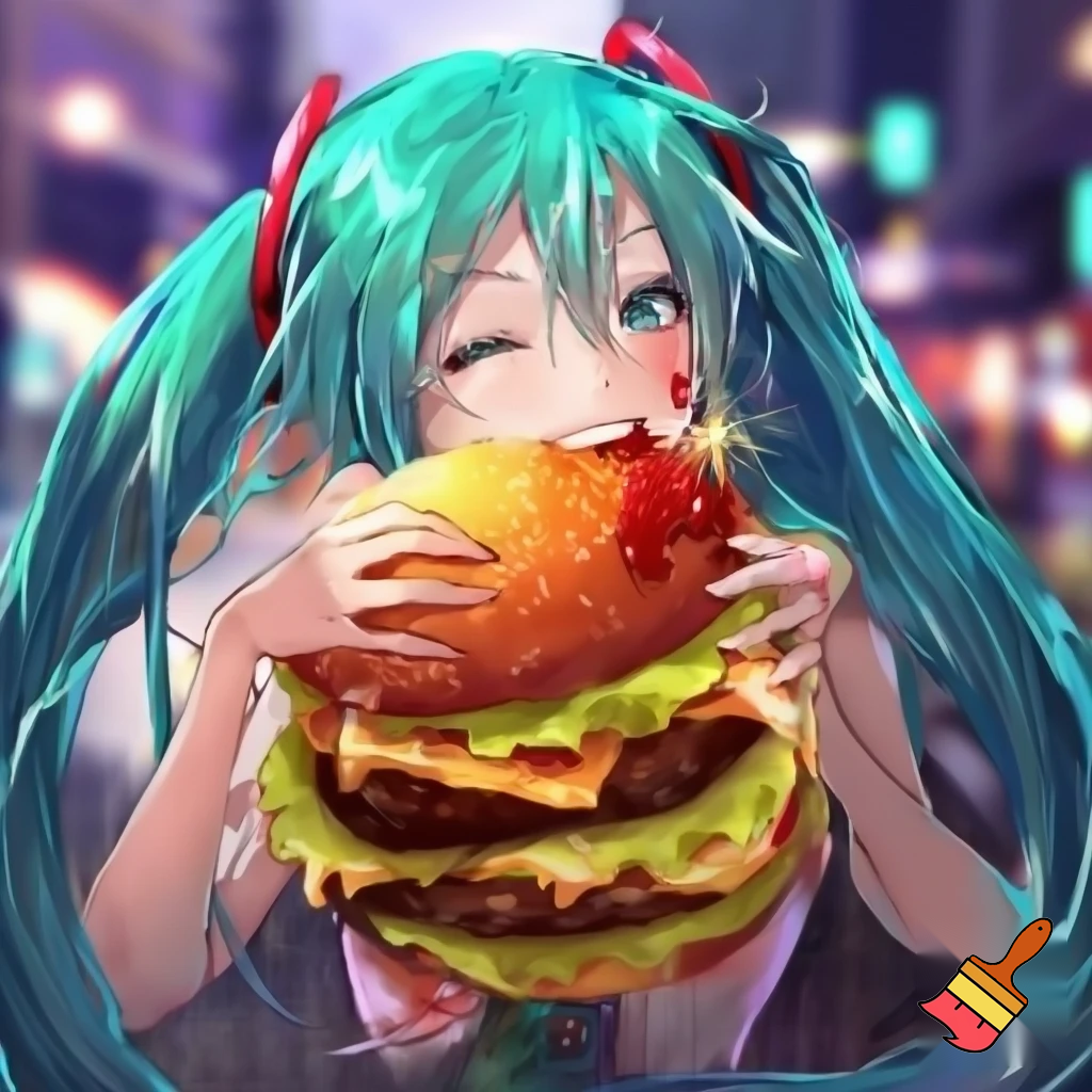 Miku eating burger
