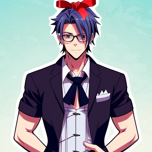 make a rough sketch of a feminine man (in a digital manga art style), who has a tall and slender body type, white, long wavy hair, a corset over a short sleeve button up; make it formal yet pretty, he has one red eye which has a scar, and he's holding a chainsaw. he also has thin oval-shaped glasses low on his nose, and a red ribbon tied around his neck. He's also wearing fingerless gloves.