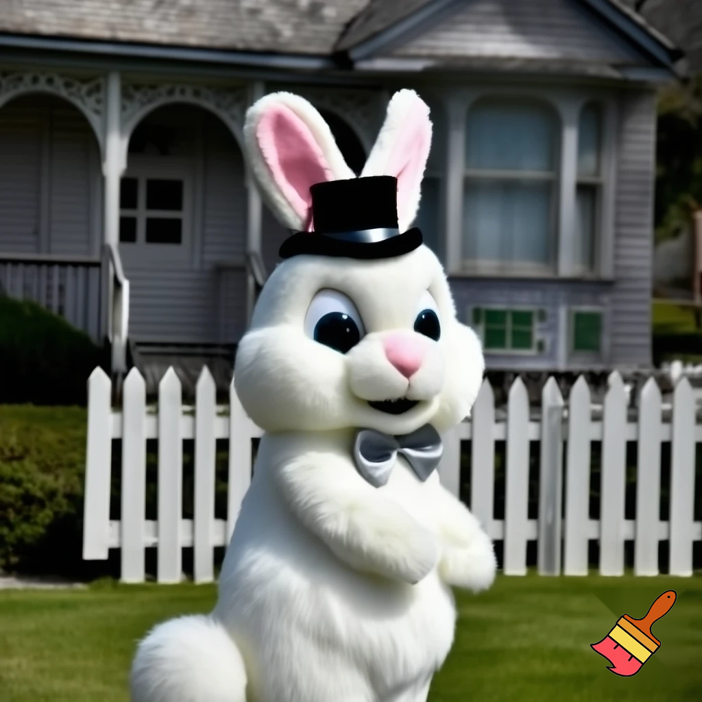 Easter bunny mascot costume top hat house