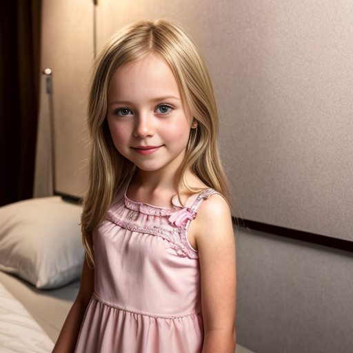 swedish blonde little girl  at night dress, very beautiful, on the bedroom, close up