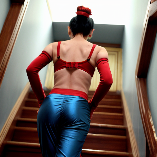 90's disney's 2d aladdin style comic black background and panels of  panel 1 a line black haired ponytail women with blue skin,blue harem pants red bra and red sash red curved slippers are marching down the stairs. 
Panel 2 then the line of black haired ponytail  women with blue skin,blue harem pants red bra and red sash and red curved slippers shake their hips left and right on the stairs in sync. 
Panel 3 then the line of black haired ponytail  women with blue skin,blue harem pants red bra and red sash and red slippers returns to marching down the stairs. 