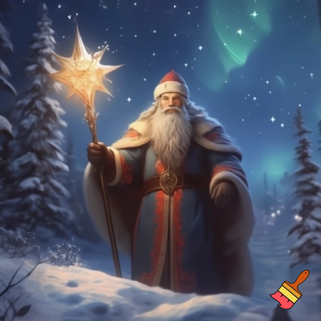 Russian Santa Claus magic one staff walking stick with a star real Santa Claus, Santa Claus