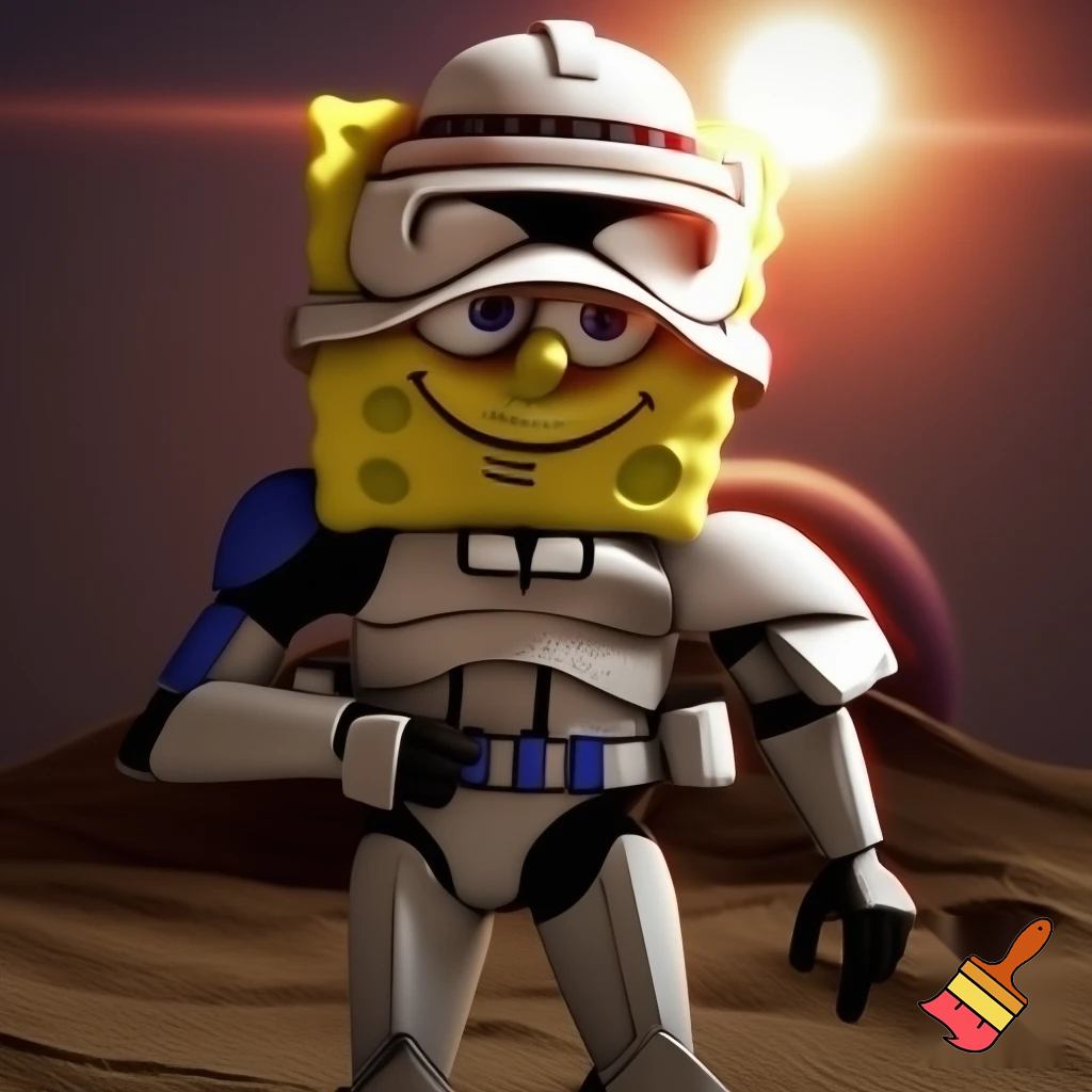 A sponge Bob wearing clone trooper armour