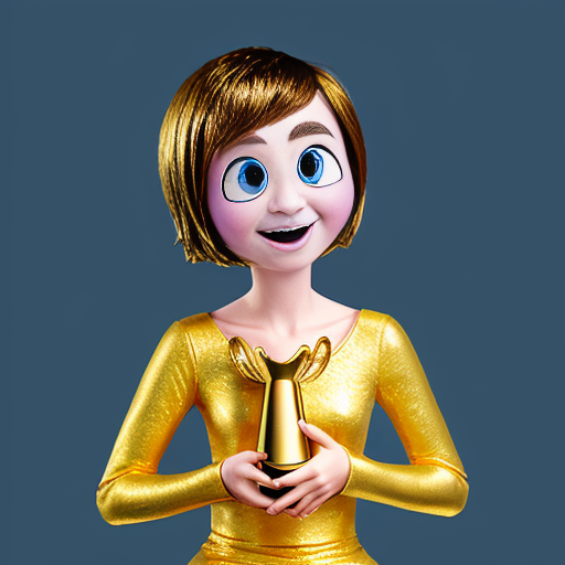 inside out style happy proud gold holding trophy one person gold cartoon animation style orange skin