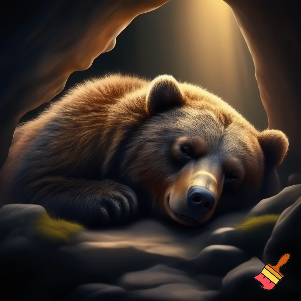 A bear is sleeping in his cave or "habitat" but you have to be carefull, he is not dangerous, but you never know.