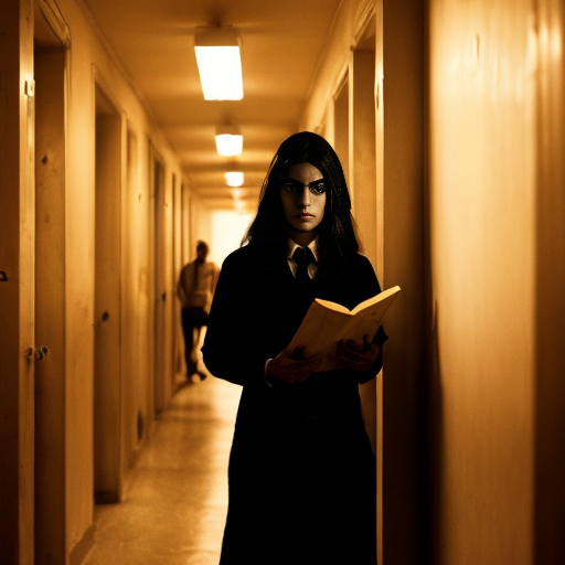 Aryan looking tired but focused while studying late night, same character design, same face, same outfit, same hairstyle, same university architecture, same hostel building, same corridor layout, same room number 213, same lighting style, identical environment, strict visual continuity, cinematic animated horror movie style, 2.5D horror cartoon animation, detailed background, volumetric lighting, dramatic shadows, suspenseful atmosphere, Khooni Monday style.