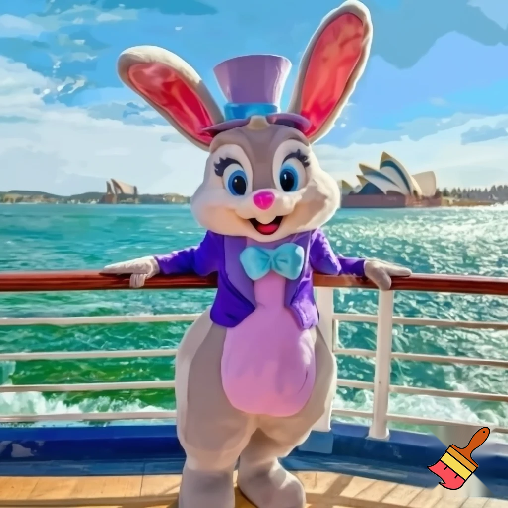 Easter bunny mascot Disneyland costume with the top hat Australia Disney cruise ship