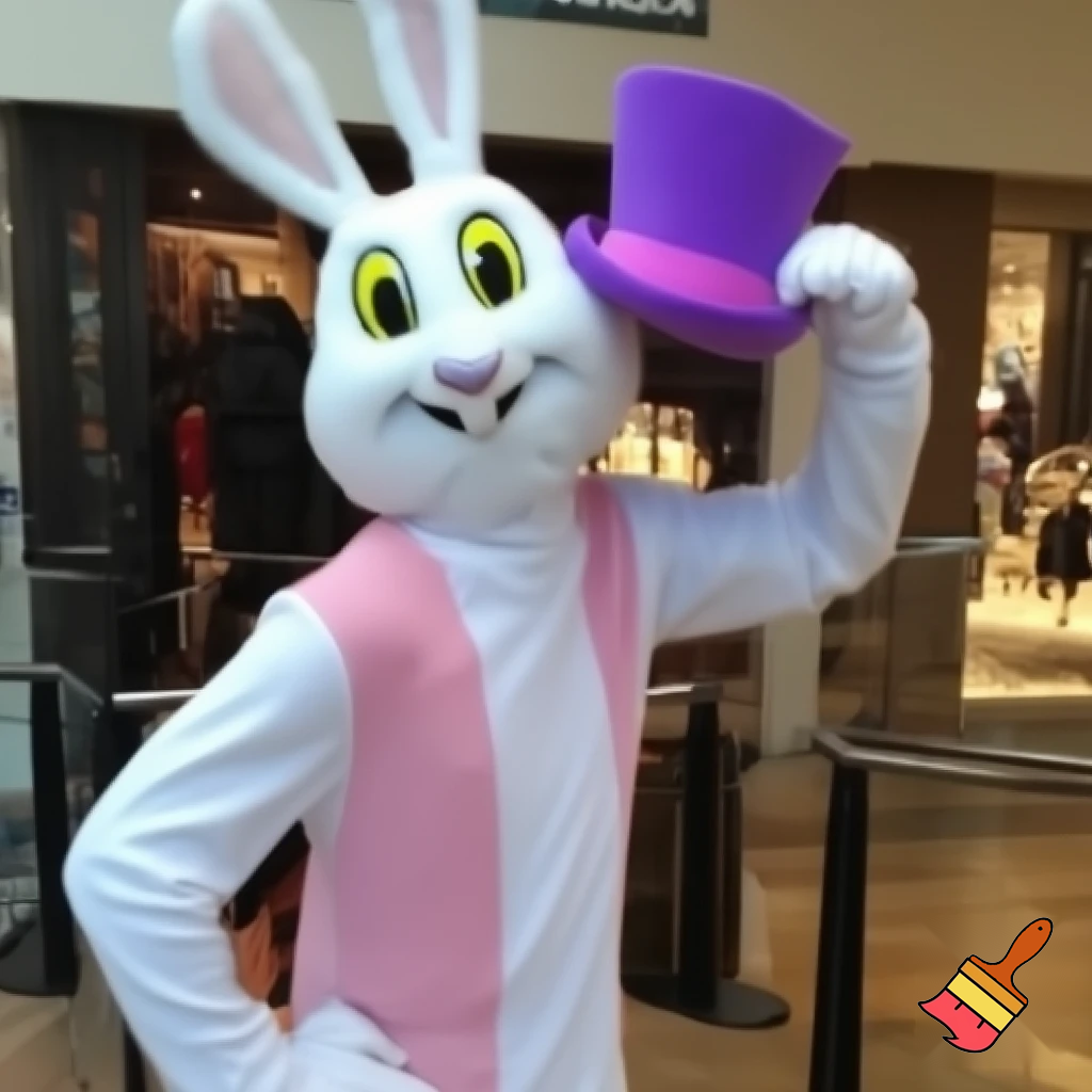 Easter bunny mascot costume top hat shopping centre