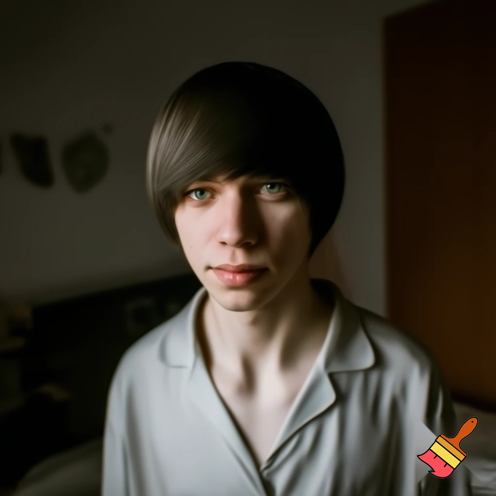 A family the brother has a bob cut two inches long and is wearing his pj and has green eyes and he is tall and is 18 years old 


