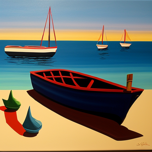 postmodern acrylic painting sea and boats 