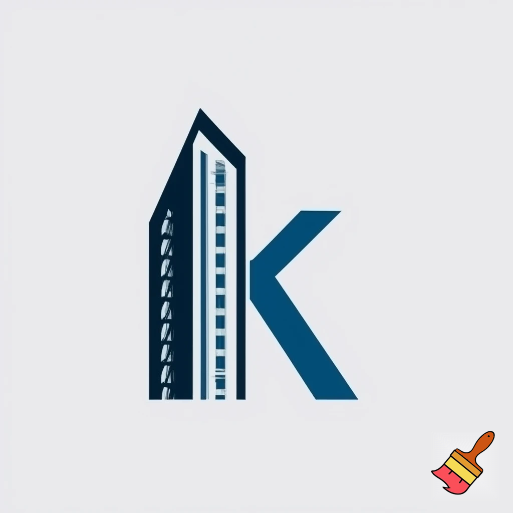 Create a minimalistic logo for condominium management company that resembles a letter "K". The vertical element of the K is a tall building and the bottom part of the K is the silloutte of a triangular house roof.