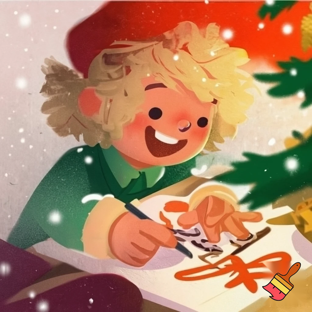 Treba mi čestitka za Božić sa određenim uputama: dječak sa blonde kovrčavom kosom koji voli crtati, moderna čestitka


