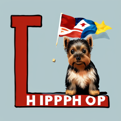 A tiny cute Yorkshire terrier waiving a flag with the letters DC riding a cute hippopotamus